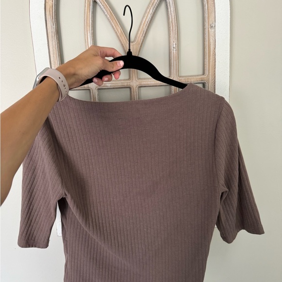 Ribbed Short Sleeve Cardigan | Mauve | Women’s - Picture 3 of 3